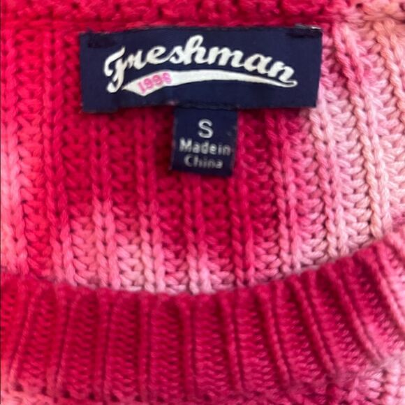 FRESHMAN PINK BLEACHED TIE DYE RIBBED KNIT COTTON OVERSIZED SWEATER SMALL - Picture 5 of 13